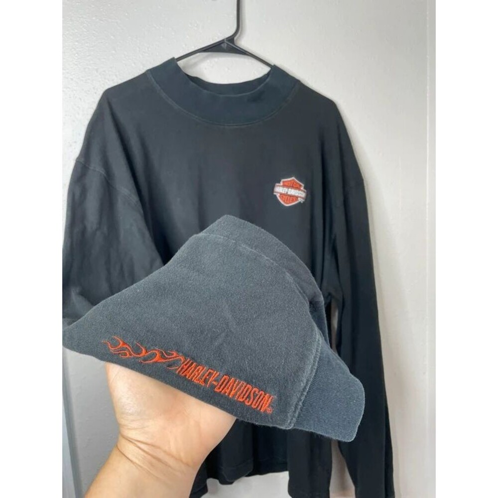 Harley-Davidson Men’s XXL Black Long Sleeve Flame Logo Mock Neck Biker Shirt